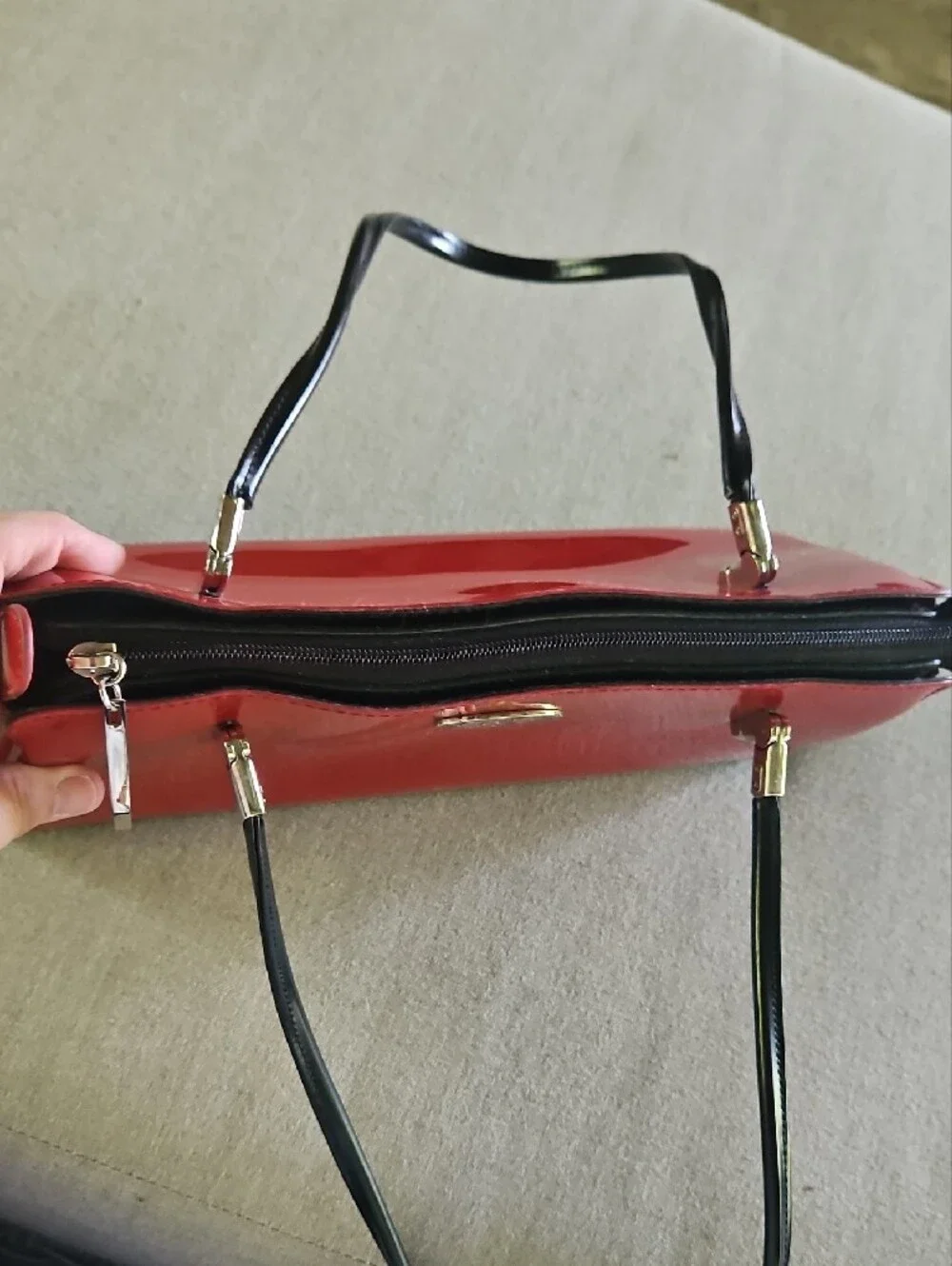 Beijo Red Patent Shoulder Bag with Black Trim